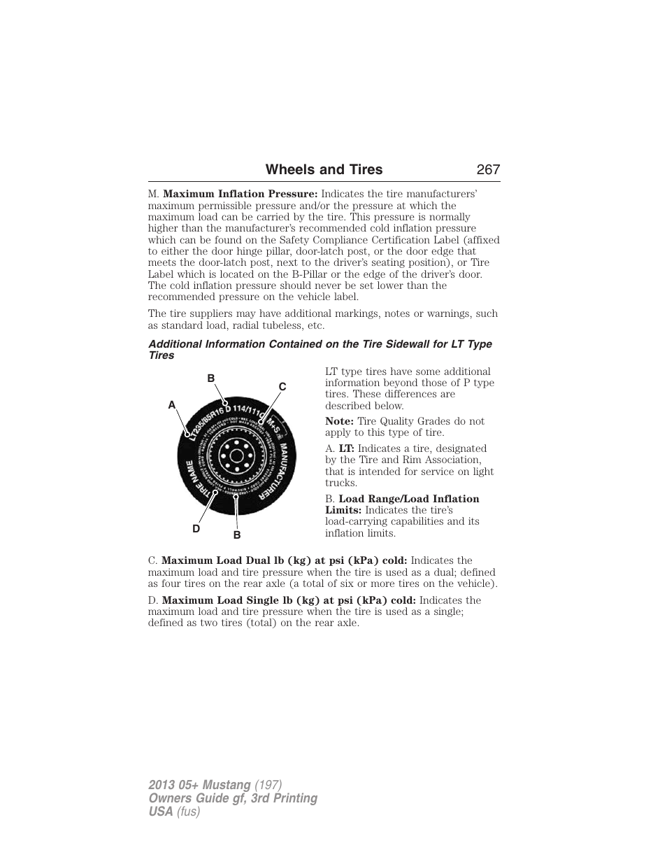 Wheels and tires 267 | FORD 2013 Mustang v.3 User Manual | Page 268 / 447