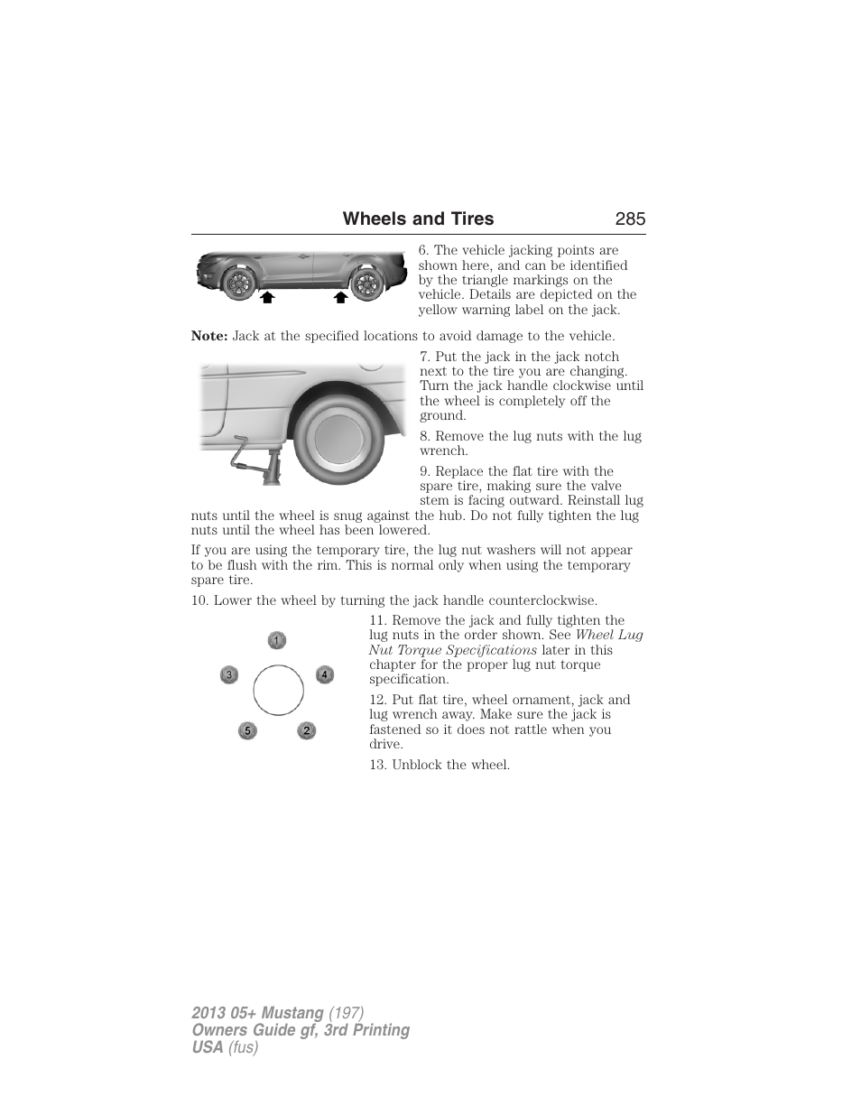 Wheels and tires 285 | FORD 2013 Mustang v.3 User Manual | Page 286 / 447