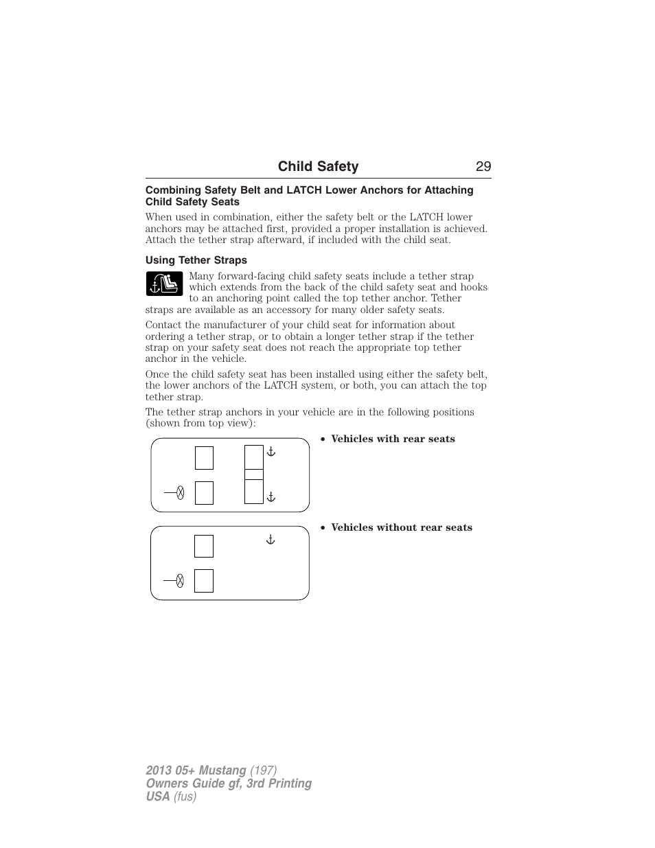 Using tether straps, Child safety 29 | FORD 2013 Mustang v.3 User Manual | Page 30 / 447