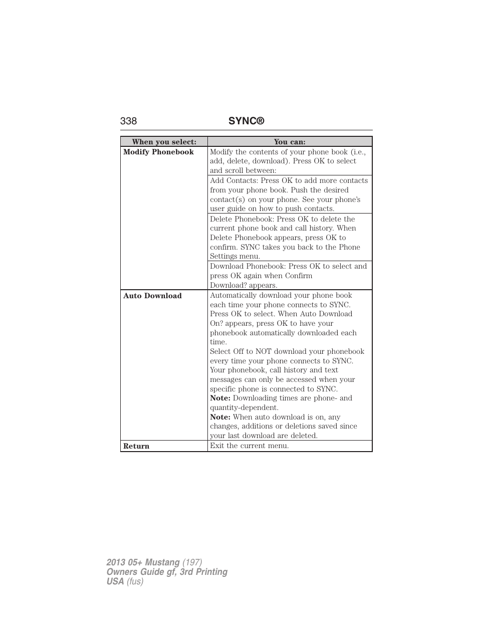 338 sync | FORD 2013 Mustang v.3 User Manual | Page 339 / 447