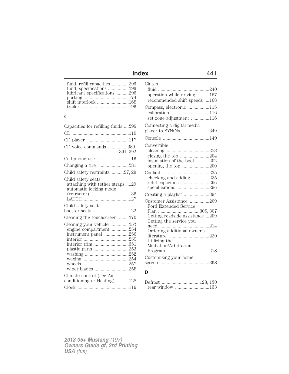 Index 441 | FORD 2013 Mustang v.3 User Manual | Page 442 / 447