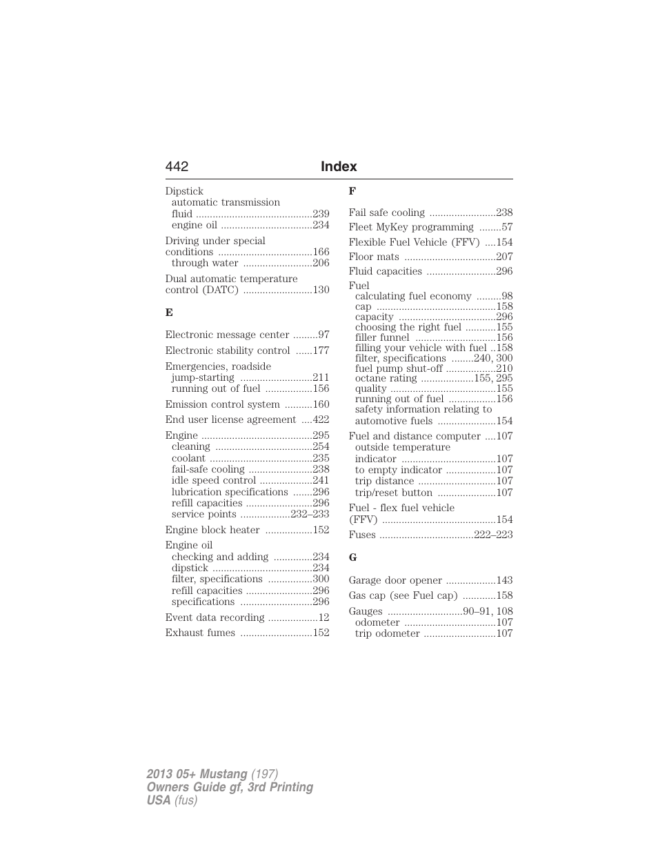 442 index | FORD 2013 Mustang v.3 User Manual | Page 443 / 447
