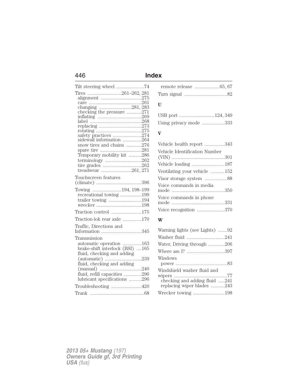 446 index | FORD 2013 Mustang v.3 User Manual | Page 447 / 447