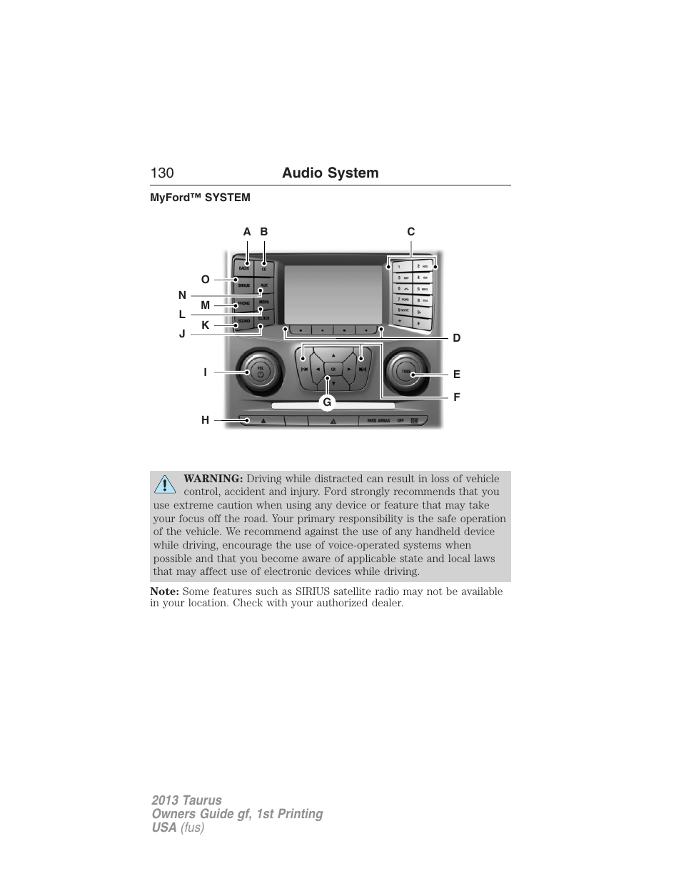 Myford™ system, 130 audio system | FORD 2013 Taurus v.1 User Manual | Page 130 / 541