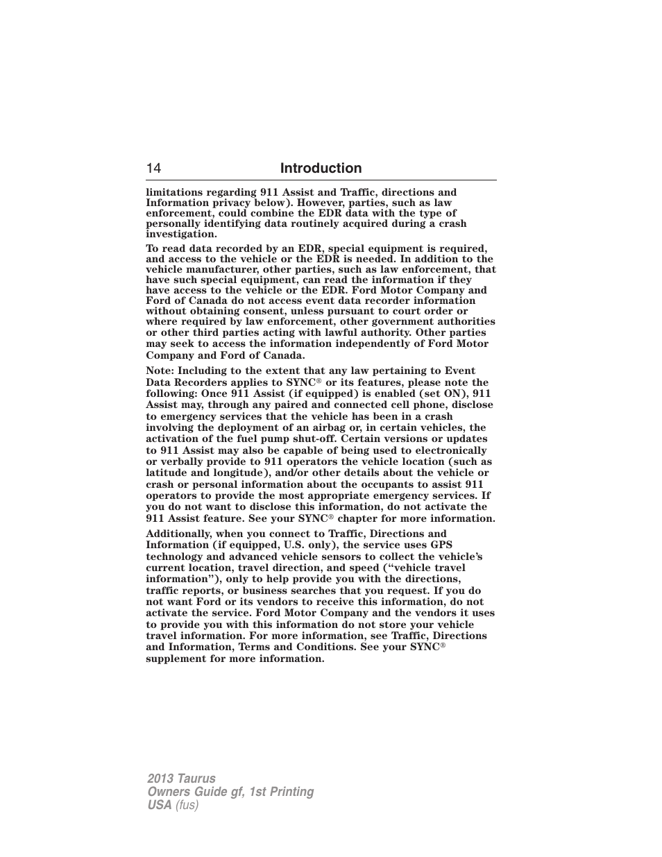 14 introduction | FORD 2013 Taurus v.1 User Manual | Page 14 / 541