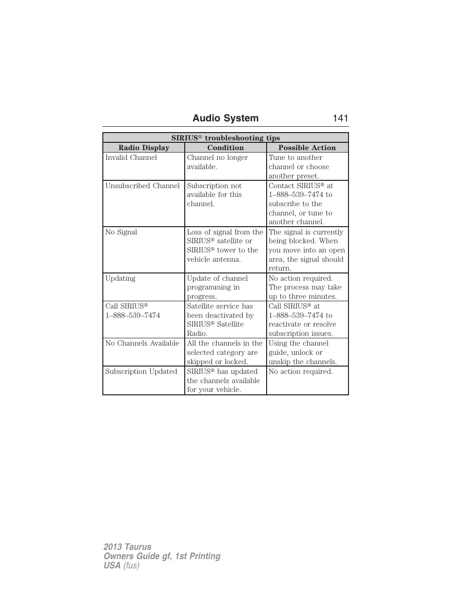 Audio system 141 | FORD 2013 Taurus v.1 User Manual | Page 141 / 541