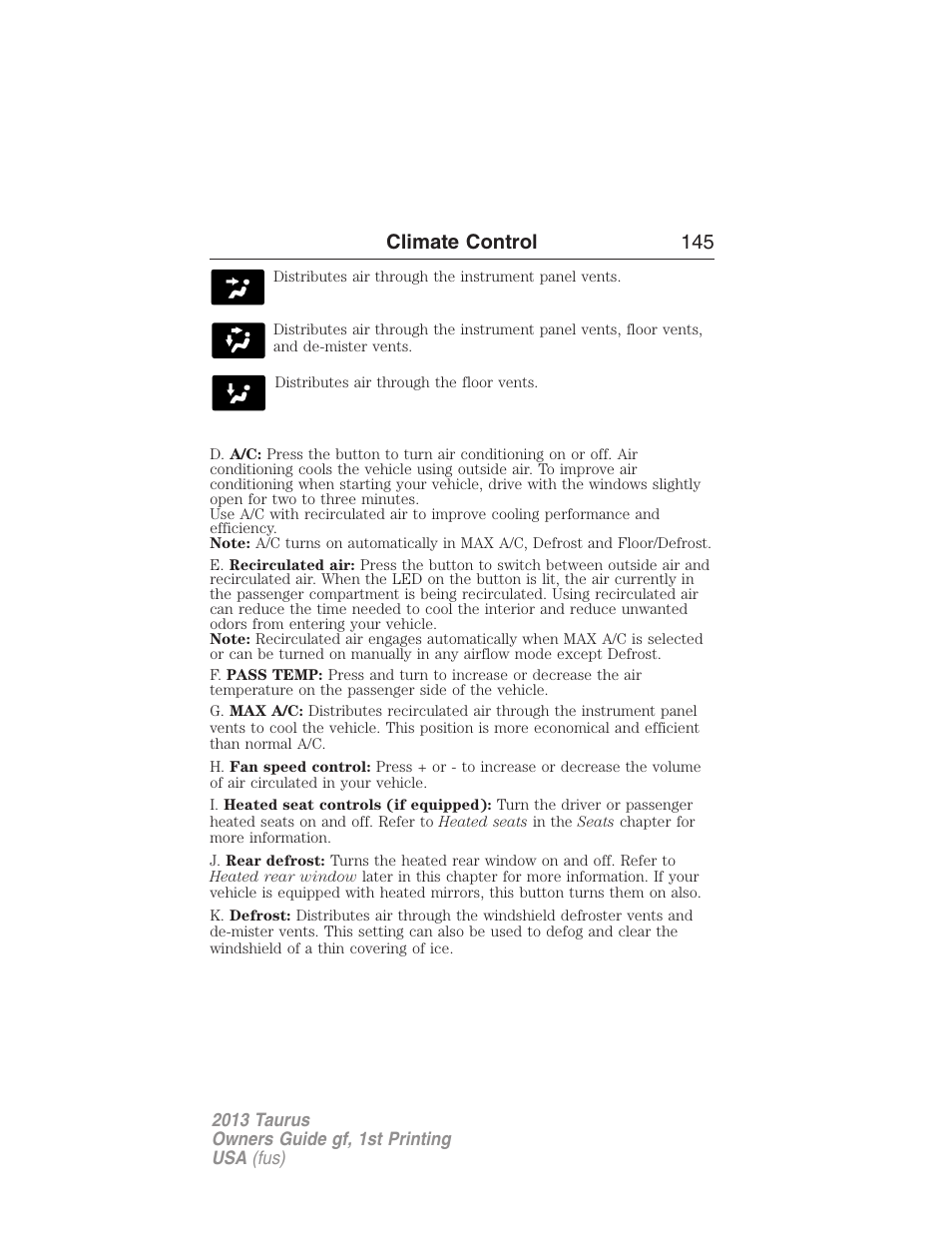 Climate control 145 | FORD 2013 Taurus v.1 User Manual | Page 145 / 541