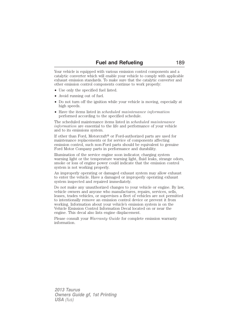 Fuel and refueling 189 | FORD 2013 Taurus v.1 User Manual | Page 189 / 541