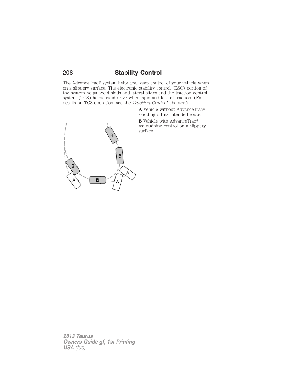 208 stability control | FORD 2013 Taurus v.1 User Manual | Page 208 / 541