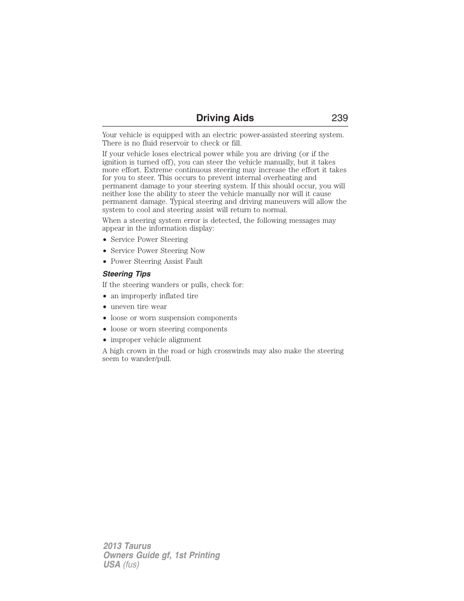 Steering tips | FORD 2013 Taurus v.1 User Manual | Page 239 / 541