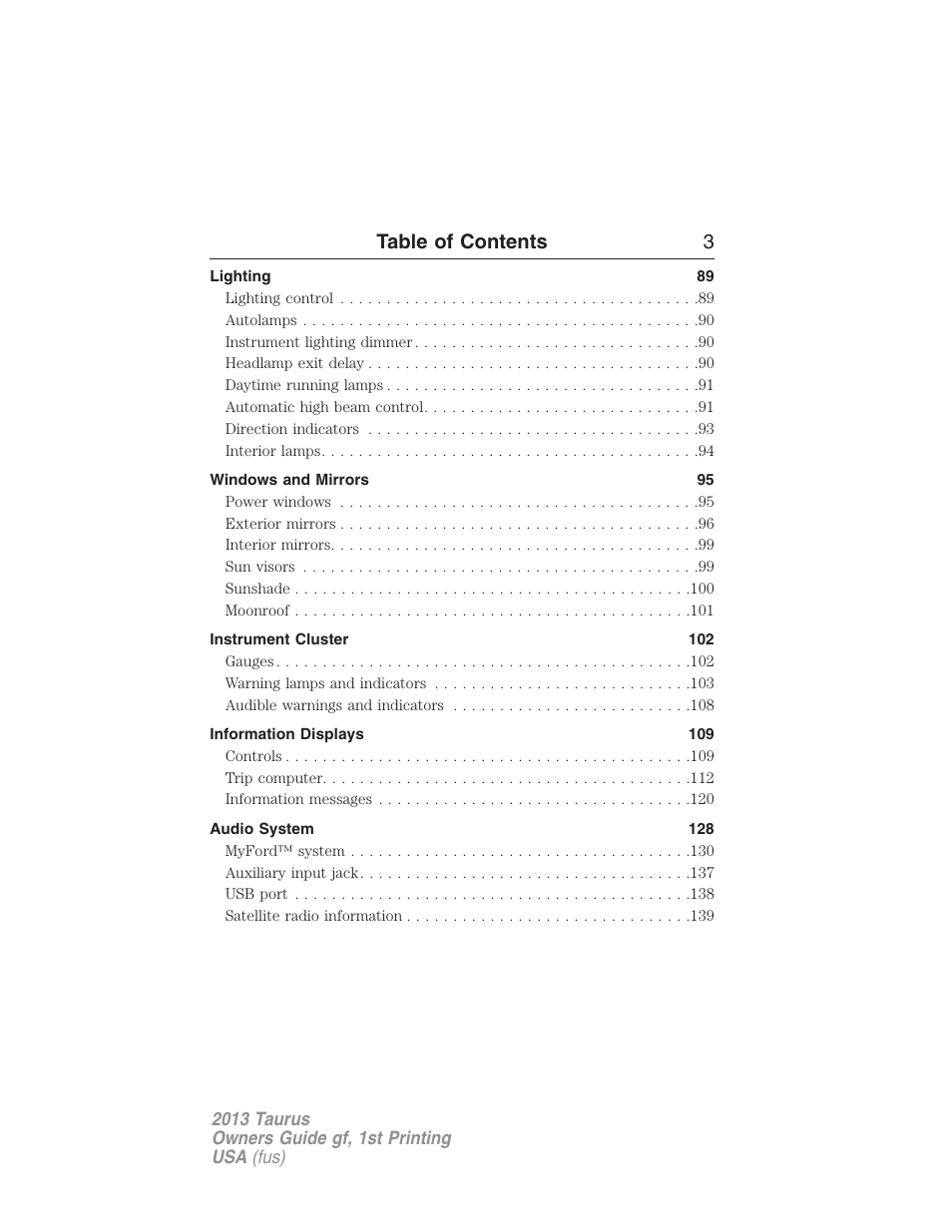 Table of contents 3 | FORD 2013 Taurus v.1 User Manual | Page 3 / 541