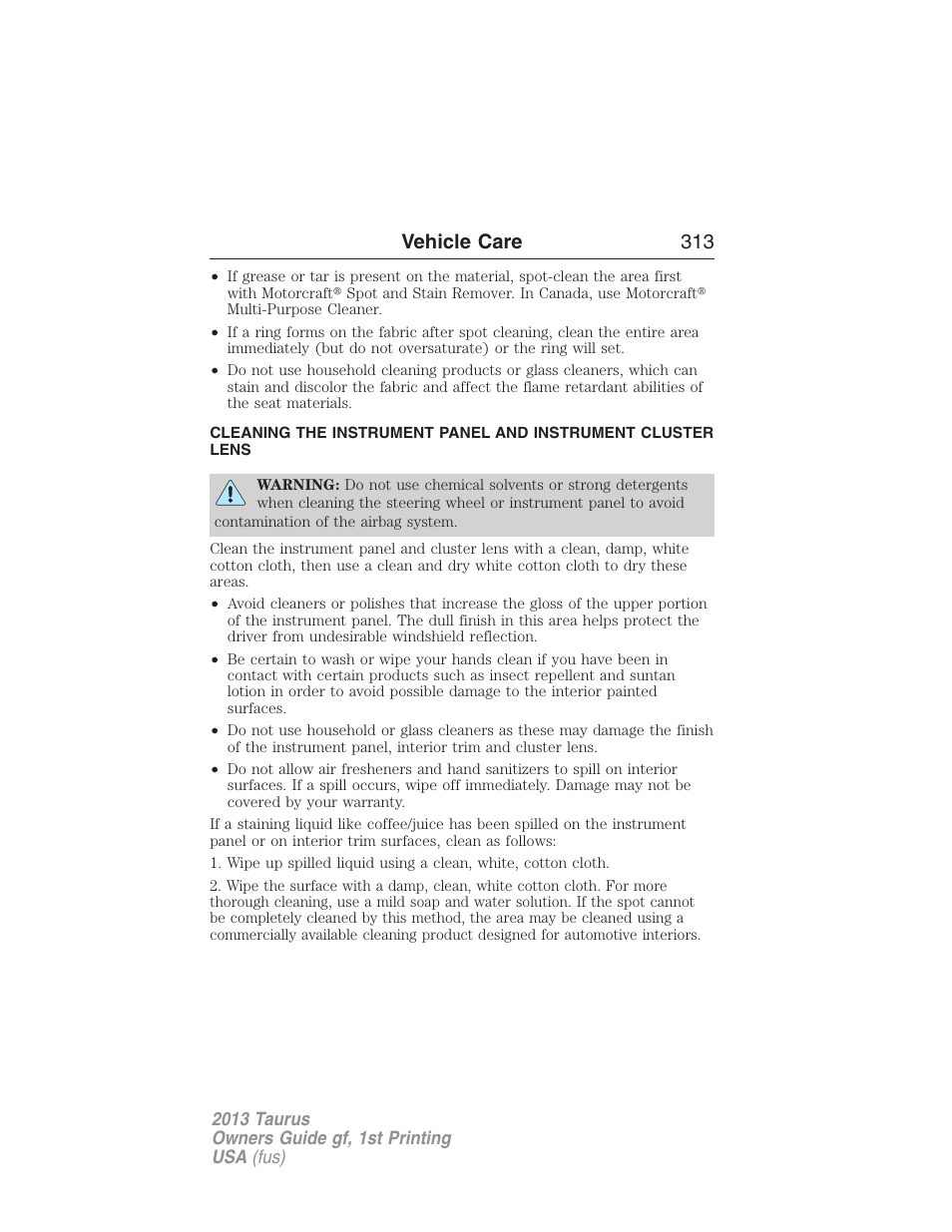 Vehicle care 313 | FORD 2013 Taurus v.1 User Manual | Page 313 / 541