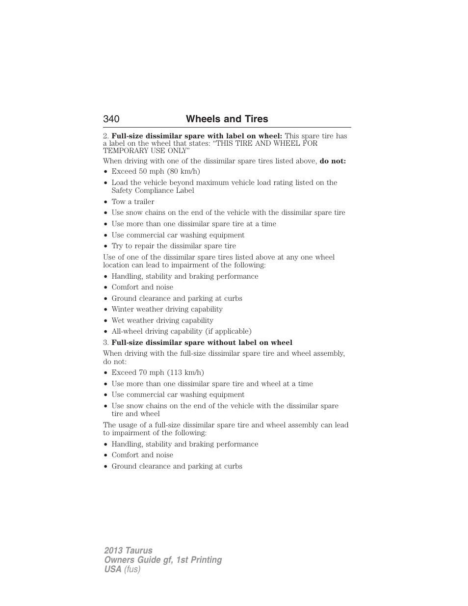 340 wheels and tires | FORD 2013 Taurus v.1 User Manual | Page 340 / 541