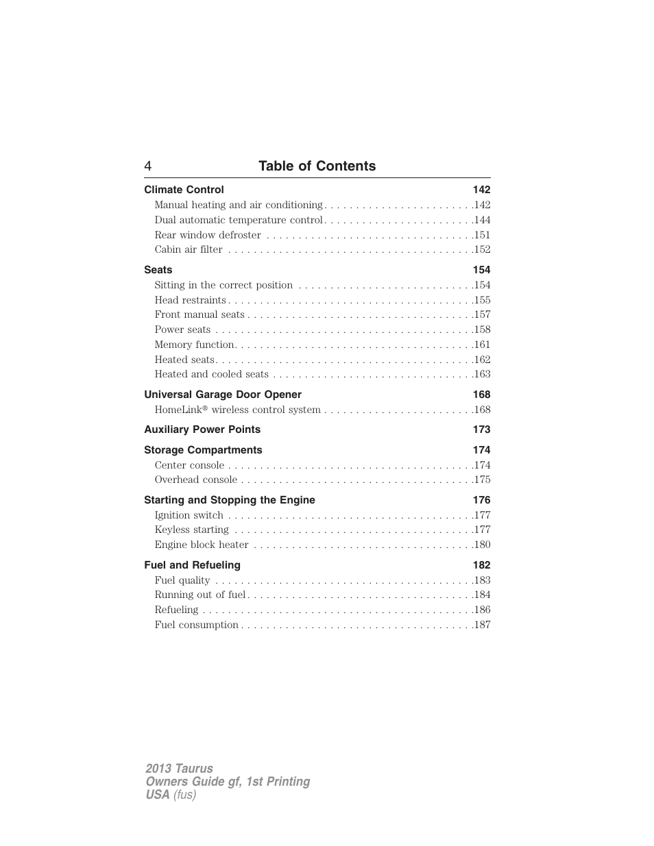4table of contents | FORD 2013 Taurus v.1 User Manual | Page 4 / 541