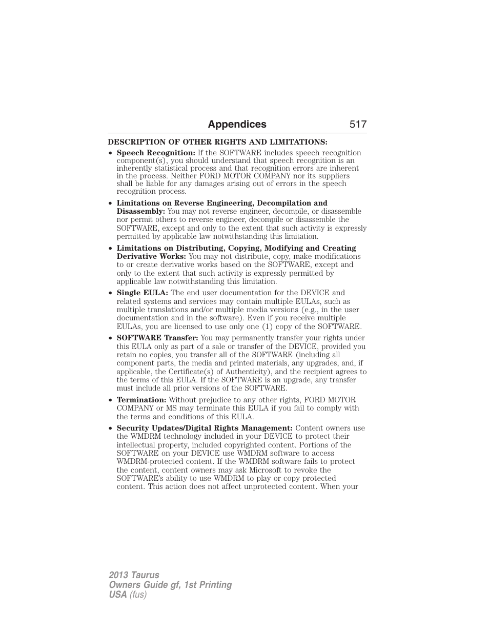 Appendices 517 | FORD 2013 Taurus v.1 User Manual | Page 517 / 541