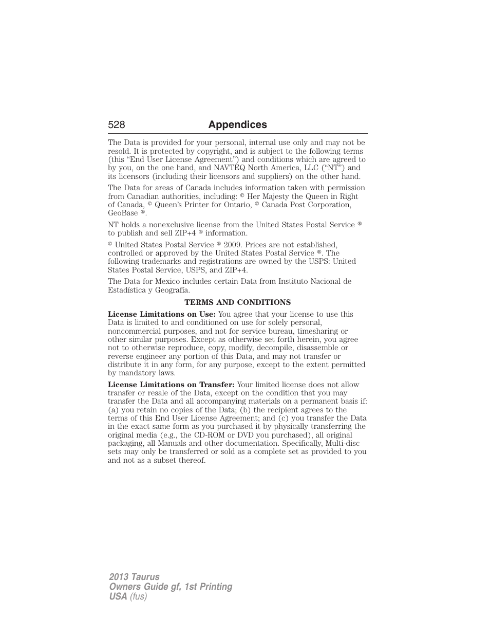 528 appendices | FORD 2013 Taurus v.1 User Manual | Page 528 / 541