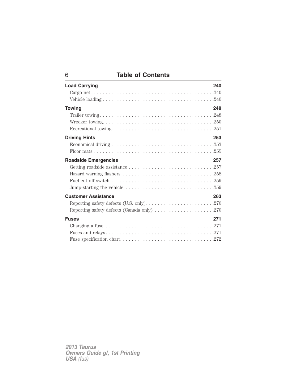 6table of contents | FORD 2013 Taurus v.1 User Manual | Page 6 / 541