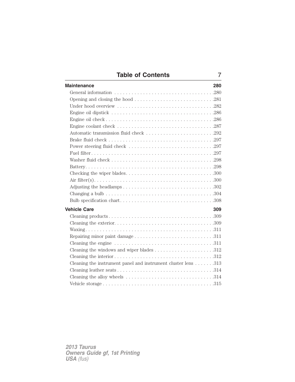 Table of contents 7 | FORD 2013 Taurus v.1 User Manual | Page 7 / 541