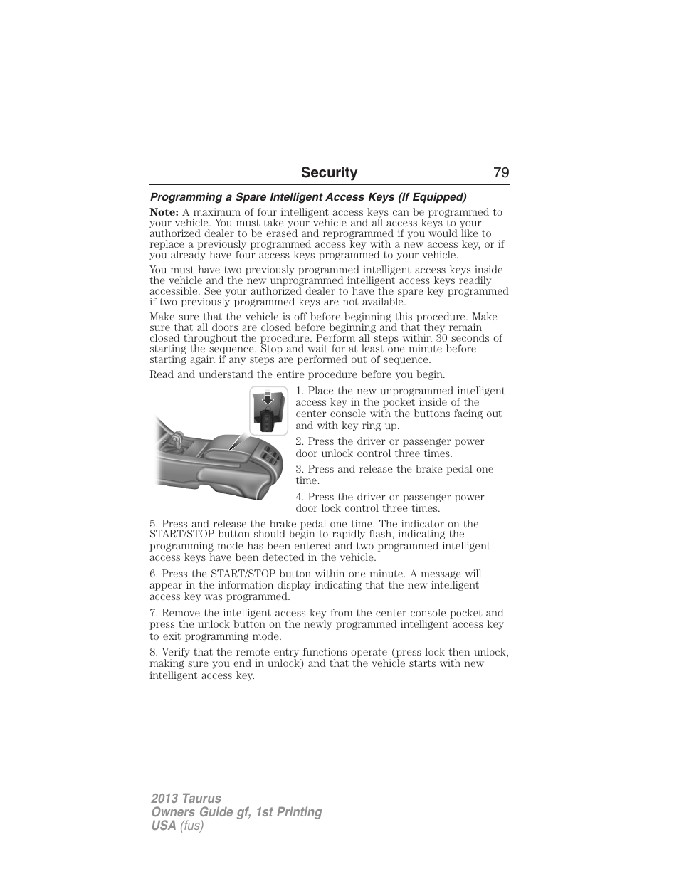 Security 79 | FORD 2013 Taurus v.1 User Manual | Page 79 / 541