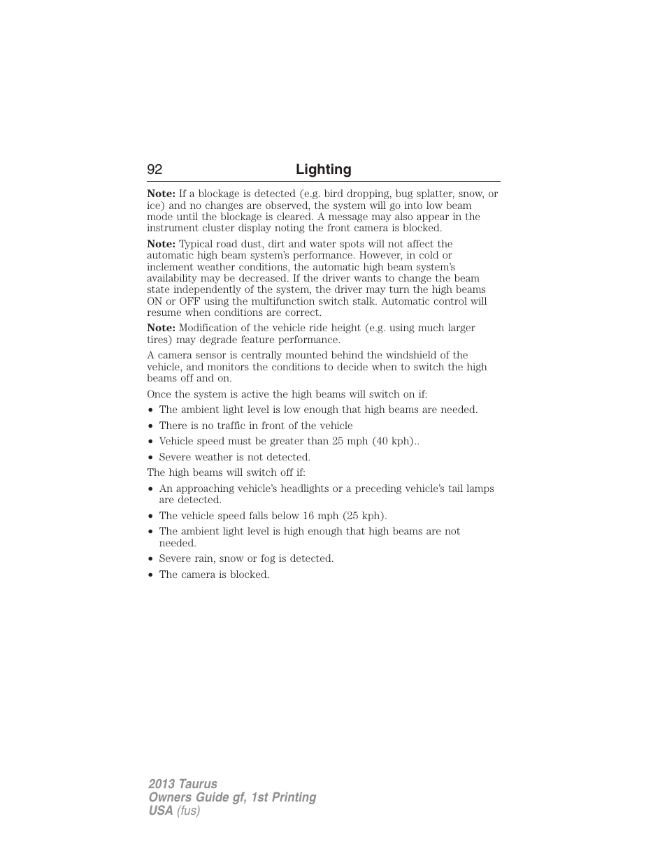 92 lighting | FORD 2013 Taurus v.1 User Manual | Page 92 / 541