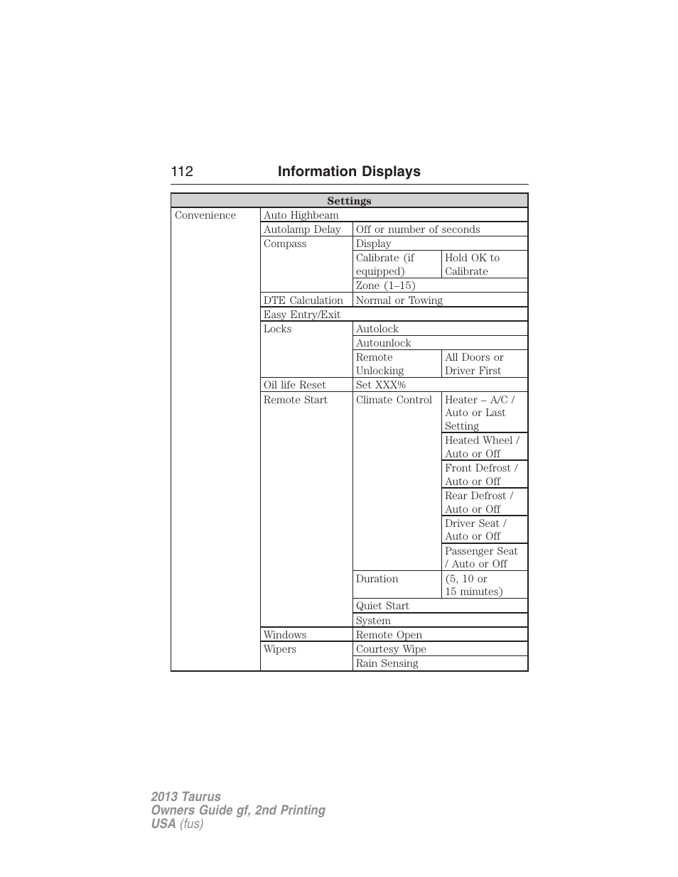 112 information displays | FORD 2013 Taurus v.2 User Manual | Page 112 / 541