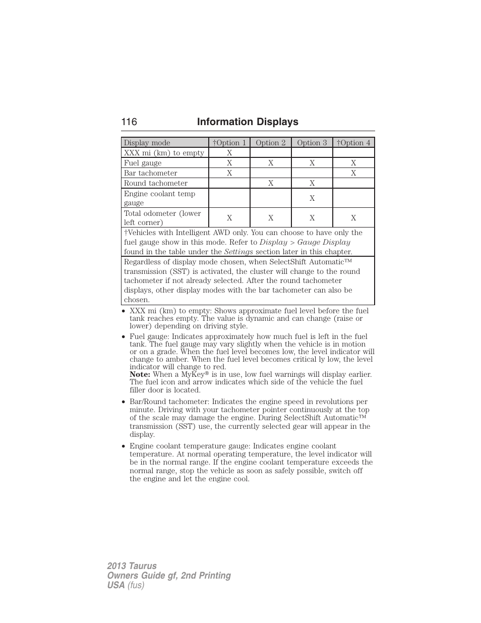 116 information displays | FORD 2013 Taurus v.2 User Manual | Page 116 / 541