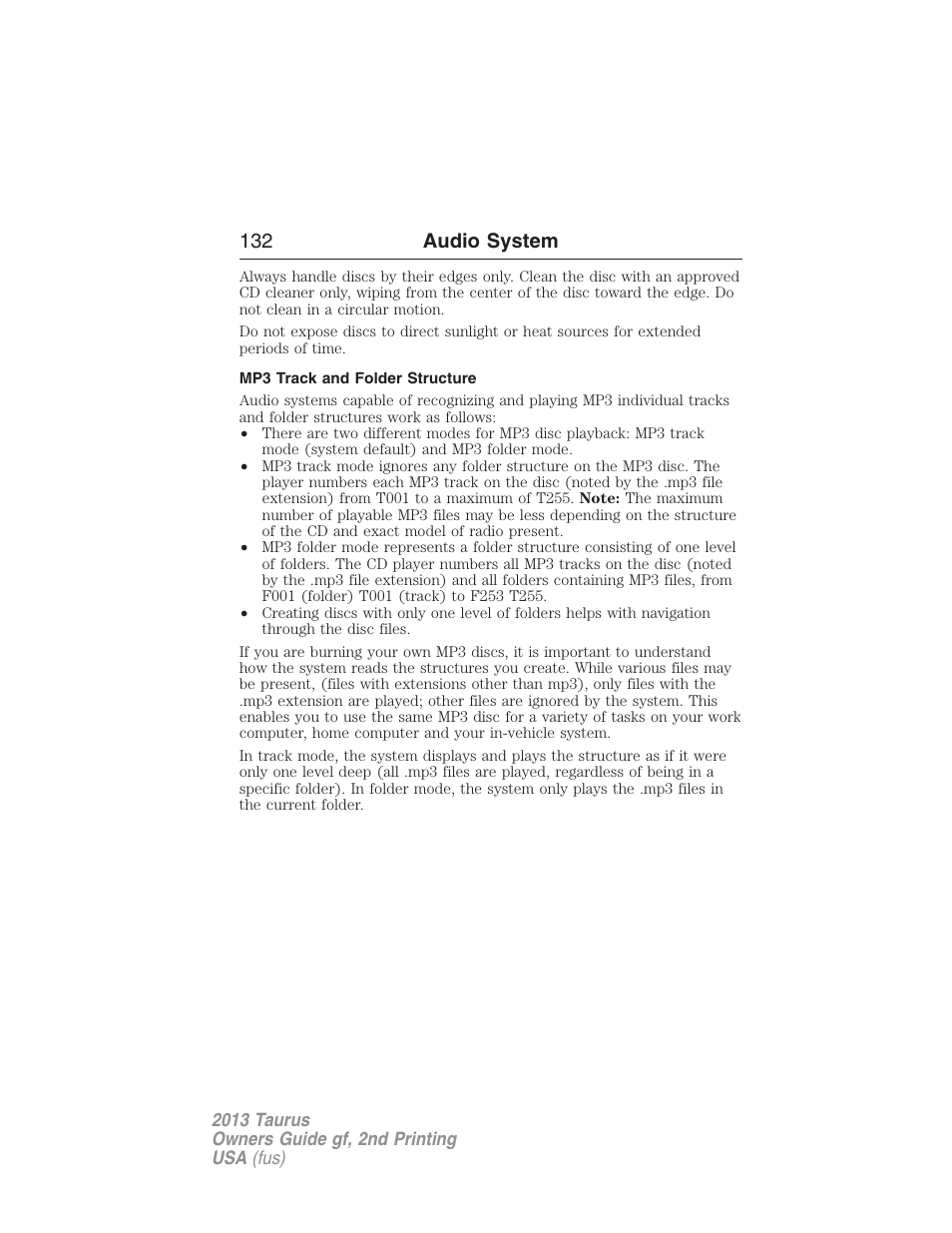 Mp3 track and folder structure, 132 audio system | FORD 2013 Taurus v.2 User Manual | Page 132 / 541