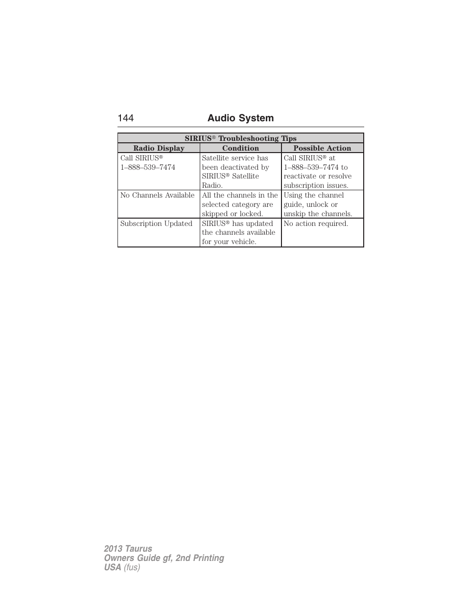 144 audio system | FORD 2013 Taurus v.2 User Manual | Page 144 / 541