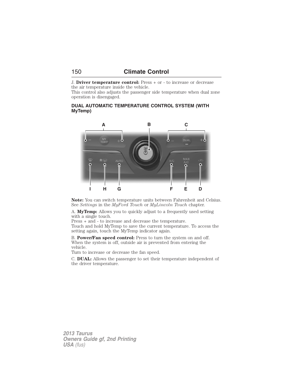 150 climate control | FORD 2013 Taurus v.2 User Manual | Page 150 / 541