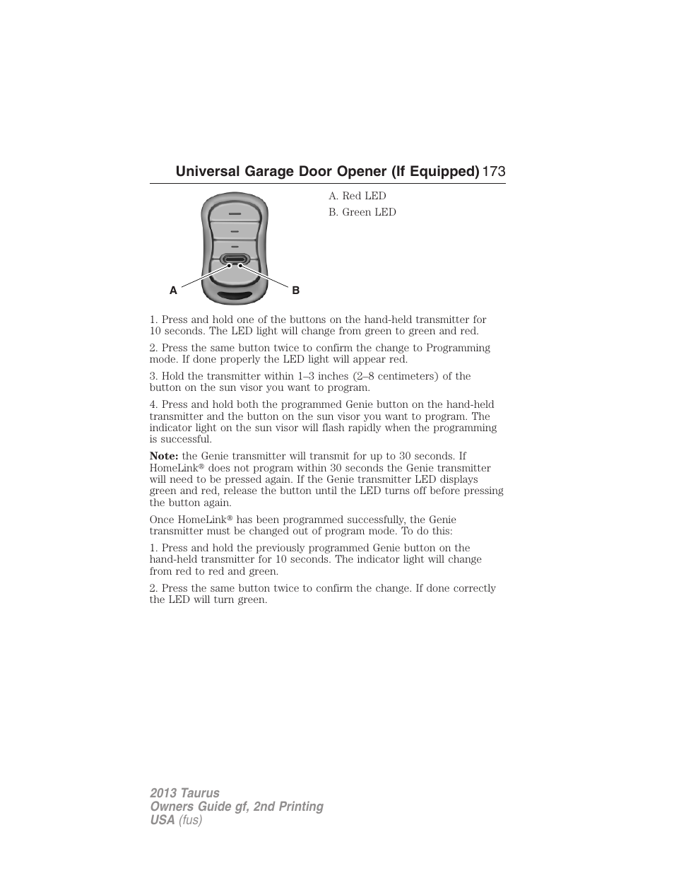 Universal garage door opener (if equipped) 173 | FORD 2013 Taurus v.2 User Manual | Page 173 / 541