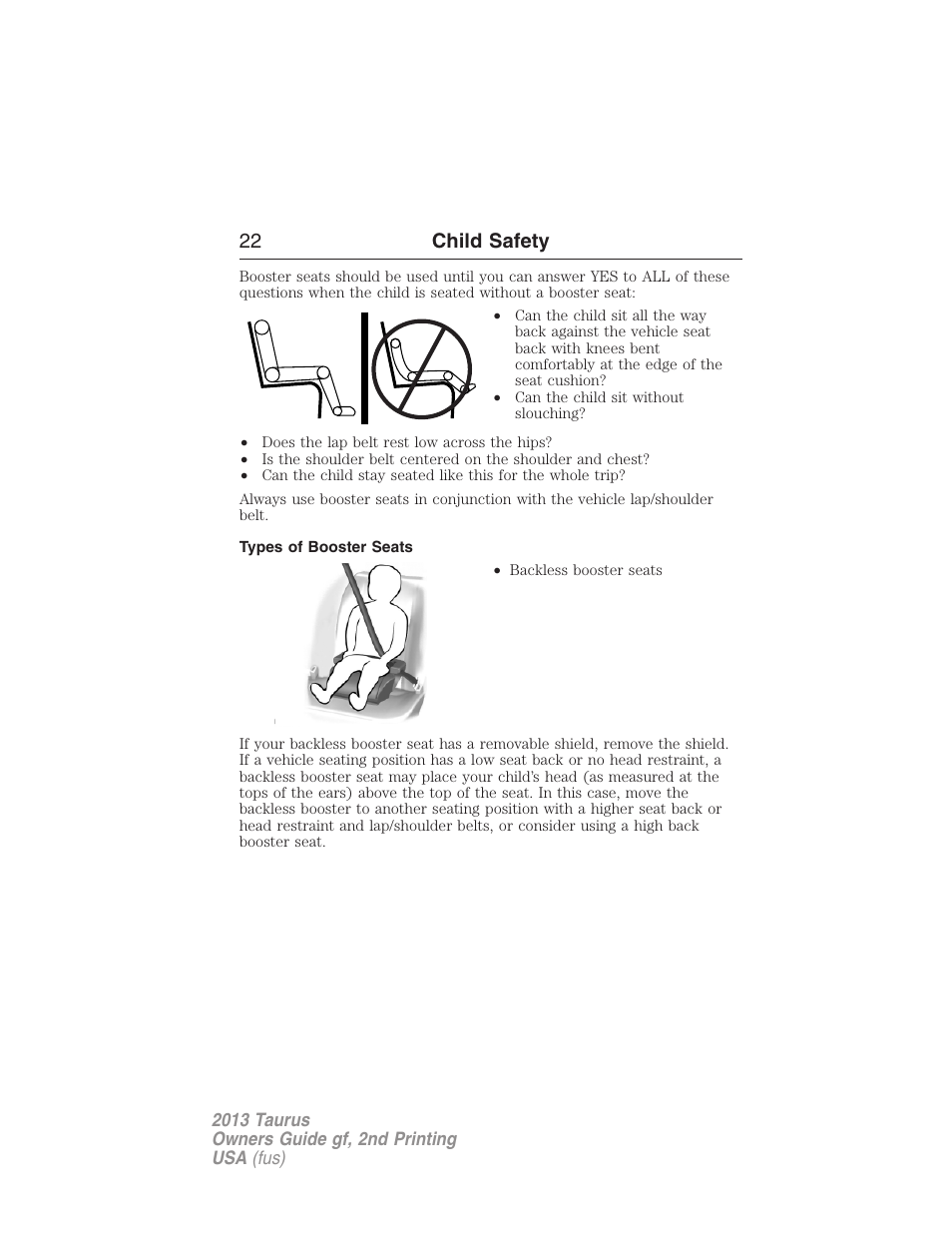 Types of booster seats, 22 child safety | FORD 2013 Taurus v.2 User Manual | Page 22 / 541