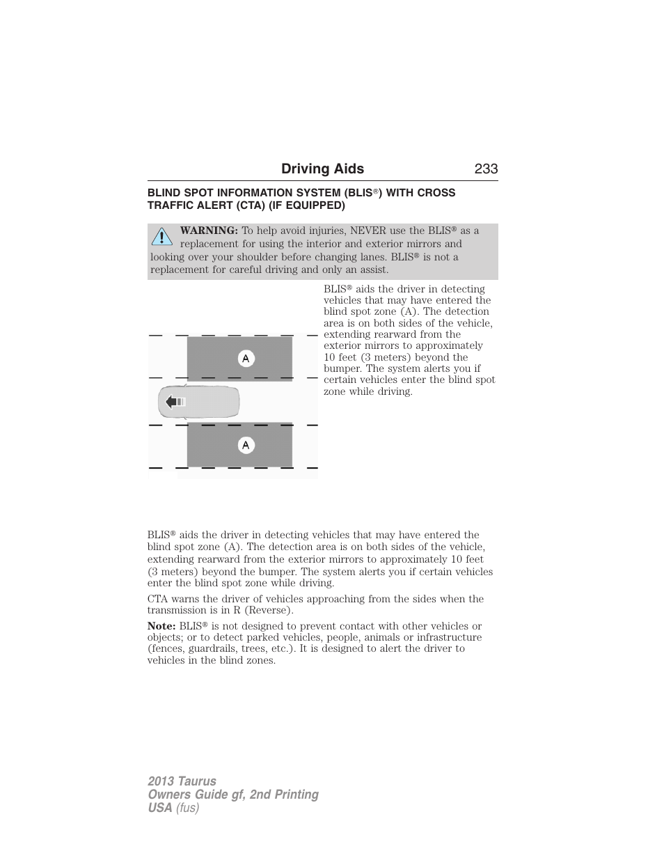 Driving aids, Driving aids 233 | FORD 2013 Taurus v.2 User Manual | Page 233 / 541