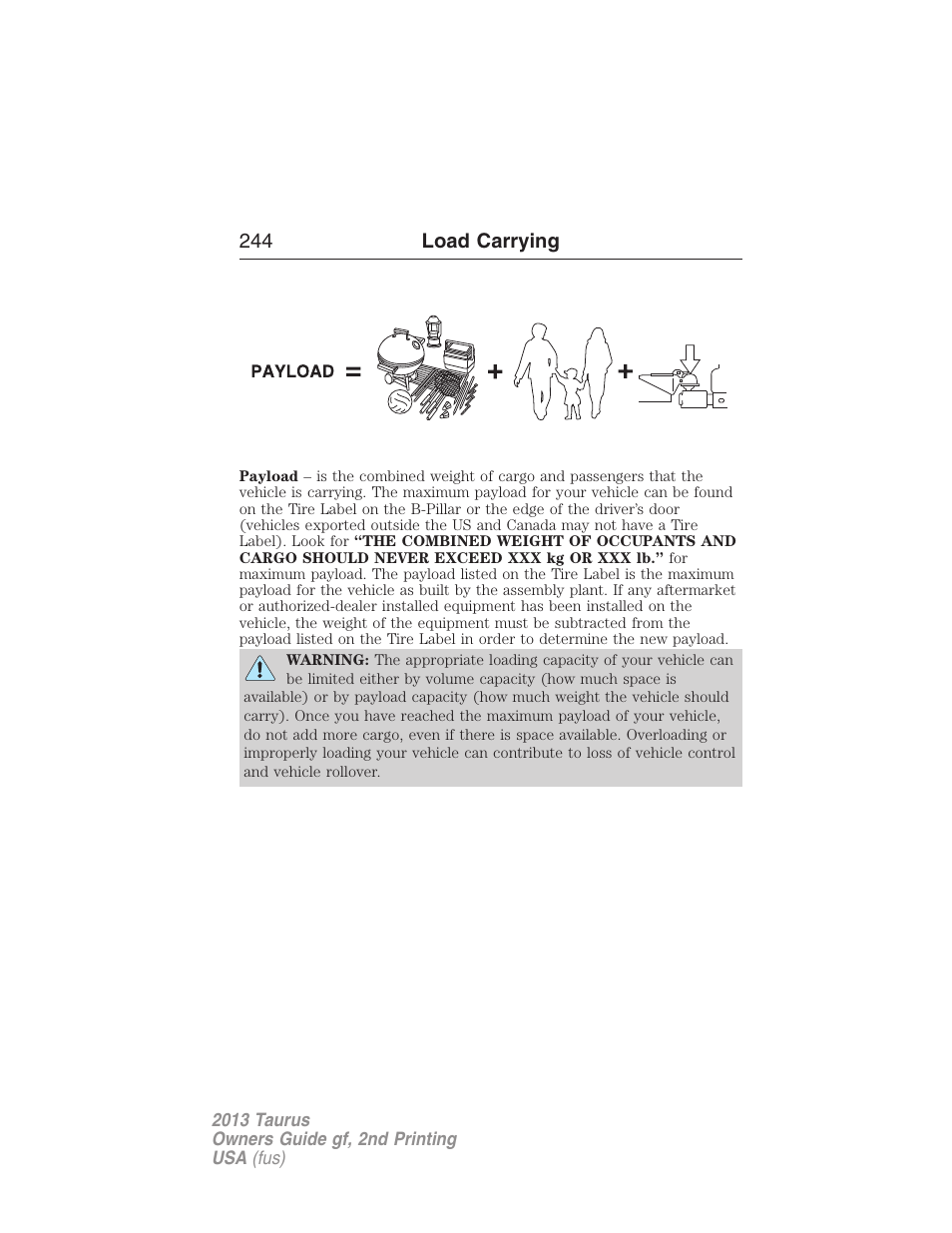 244 load carrying | FORD 2013 Taurus v.2 User Manual | Page 244 / 541