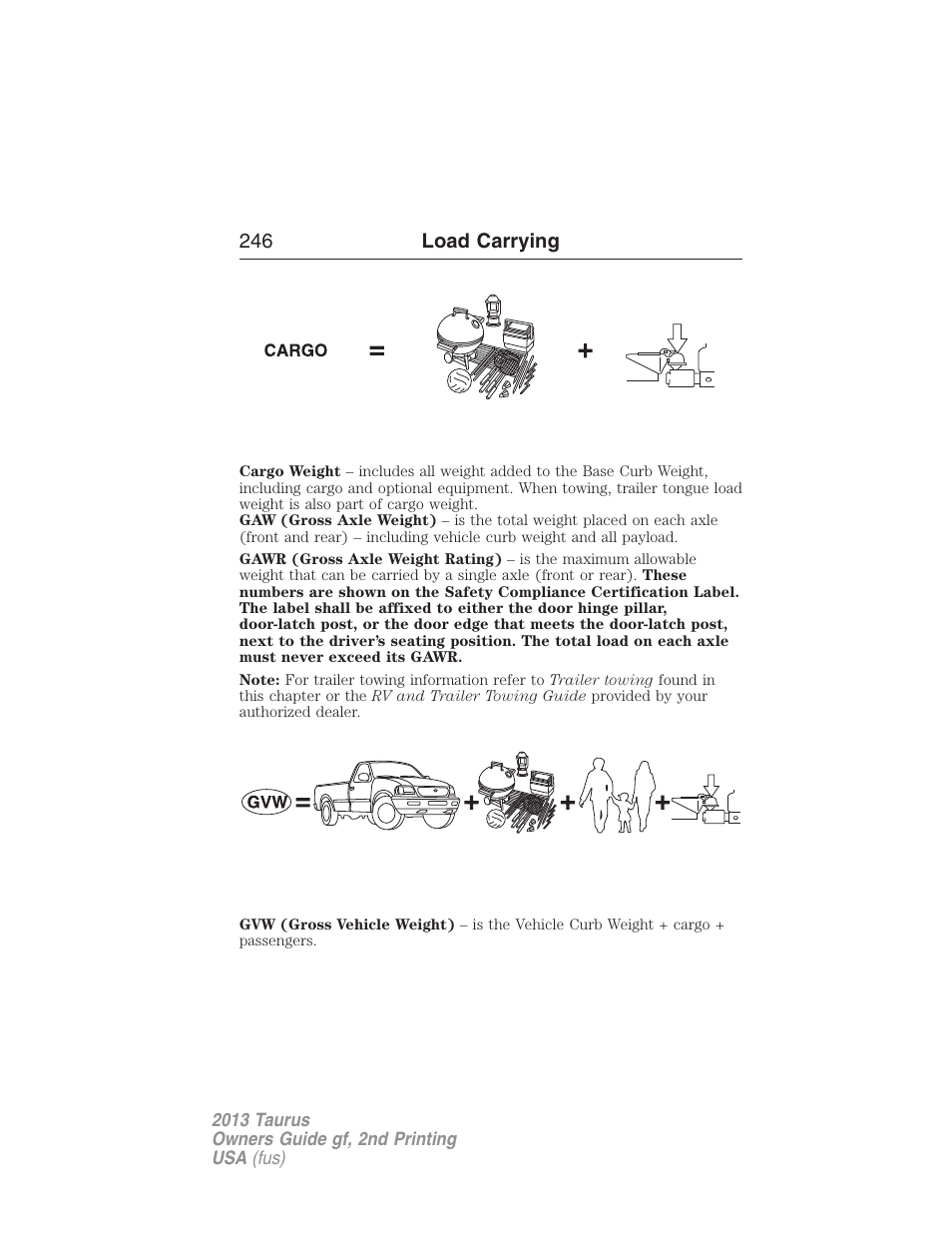 246 load carrying | FORD 2013 Taurus v.2 User Manual | Page 246 / 541