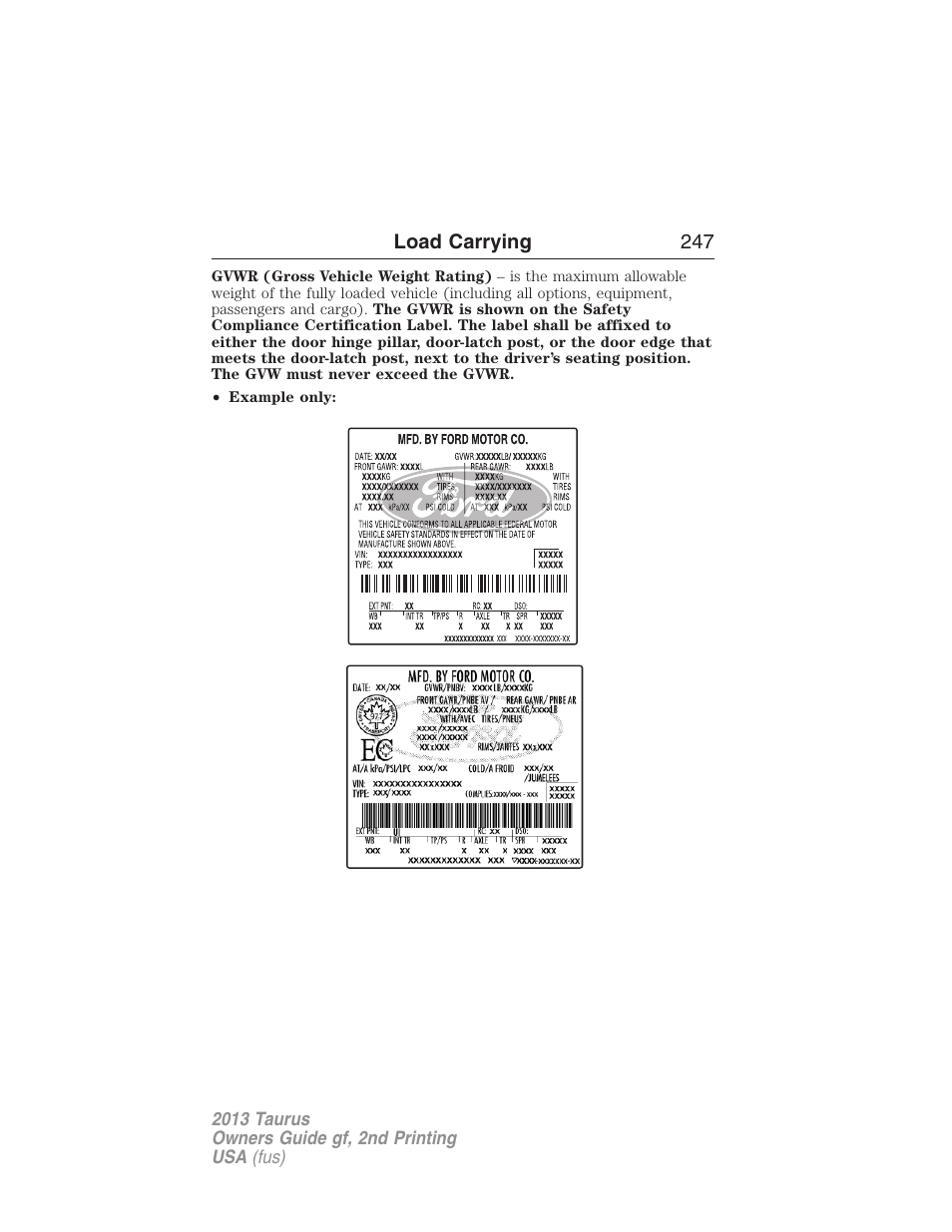 Load carrying 247 | FORD 2013 Taurus v.2 User Manual | Page 247 / 541