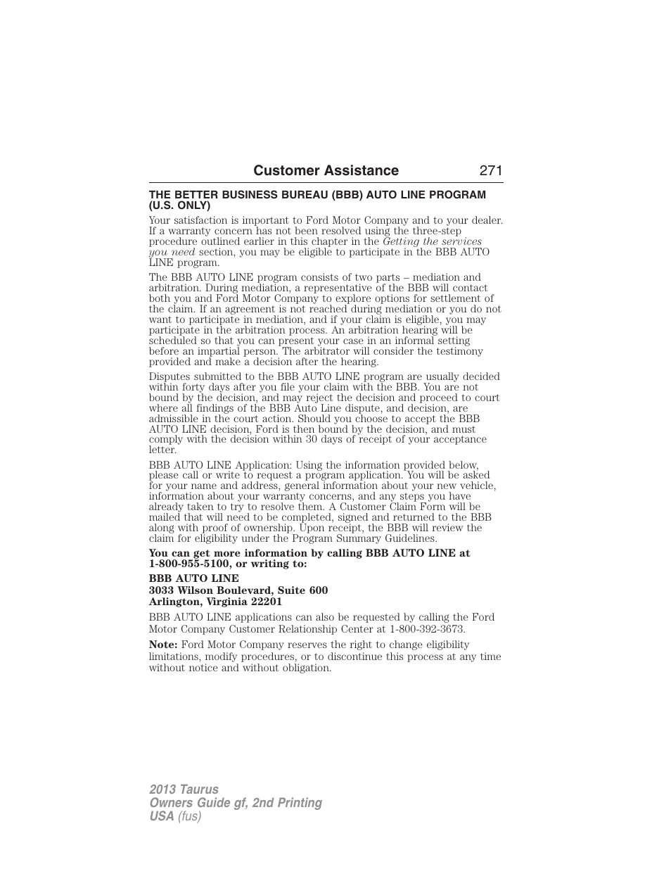 Customer assistance 271 | FORD 2013 Taurus v.2 User Manual | Page 271 / 541