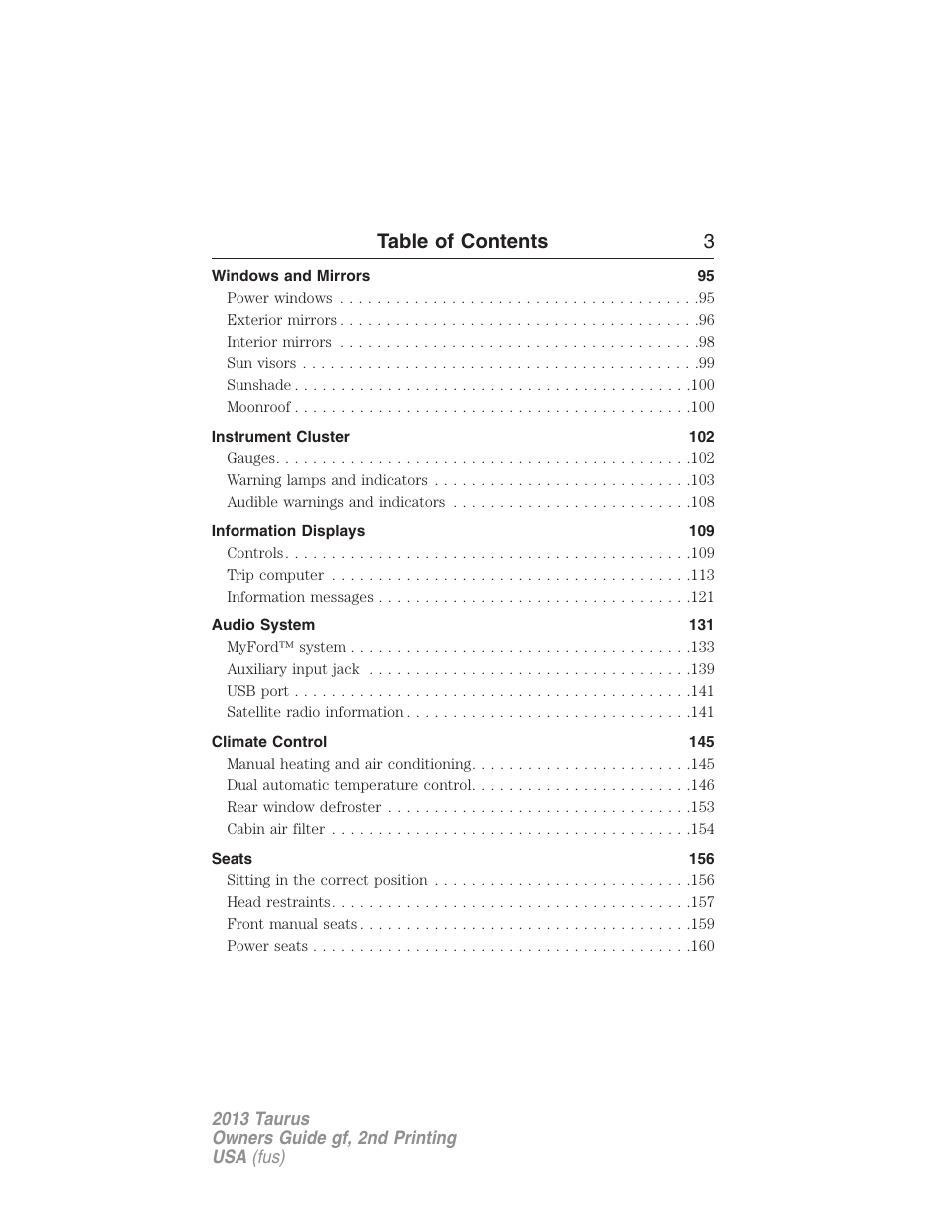 Table of contents 3 | FORD 2013 Taurus v.2 User Manual | Page 3 / 541