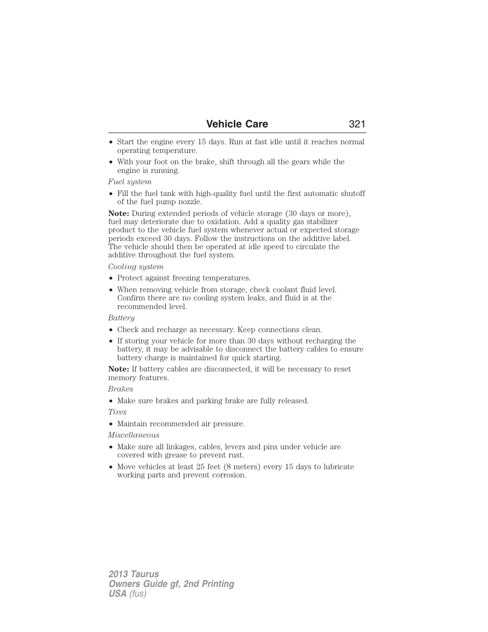 Vehicle care 321 | FORD 2013 Taurus v.2 User Manual | Page 321 / 541