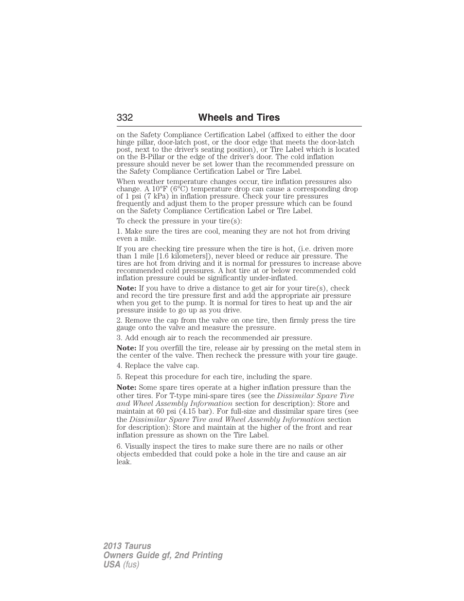 332 wheels and tires | FORD 2013 Taurus v.2 User Manual | Page 332 / 541