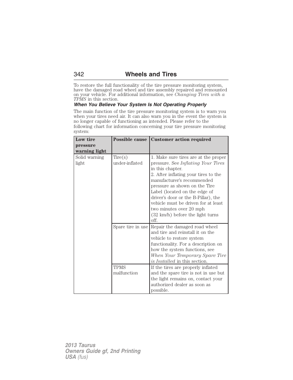 342 wheels and tires | FORD 2013 Taurus v.2 User Manual | Page 342 / 541