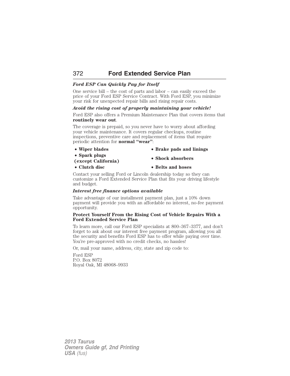 372 ford extended service plan | FORD 2013 Taurus v.2 User Manual | Page 372 / 541