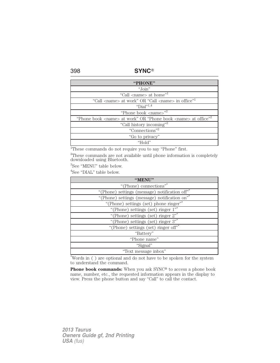 398 sync 姞 | FORD 2013 Taurus v.2 User Manual | Page 398 / 541