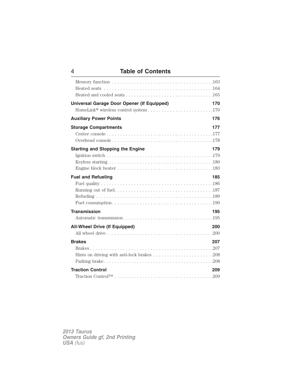 4table of contents | FORD 2013 Taurus v.2 User Manual | Page 4 / 541