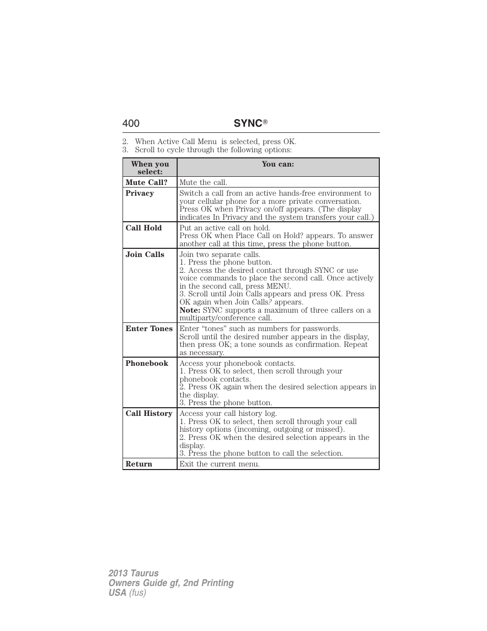 400 sync 姞 | FORD 2013 Taurus v.2 User Manual | Page 400 / 541