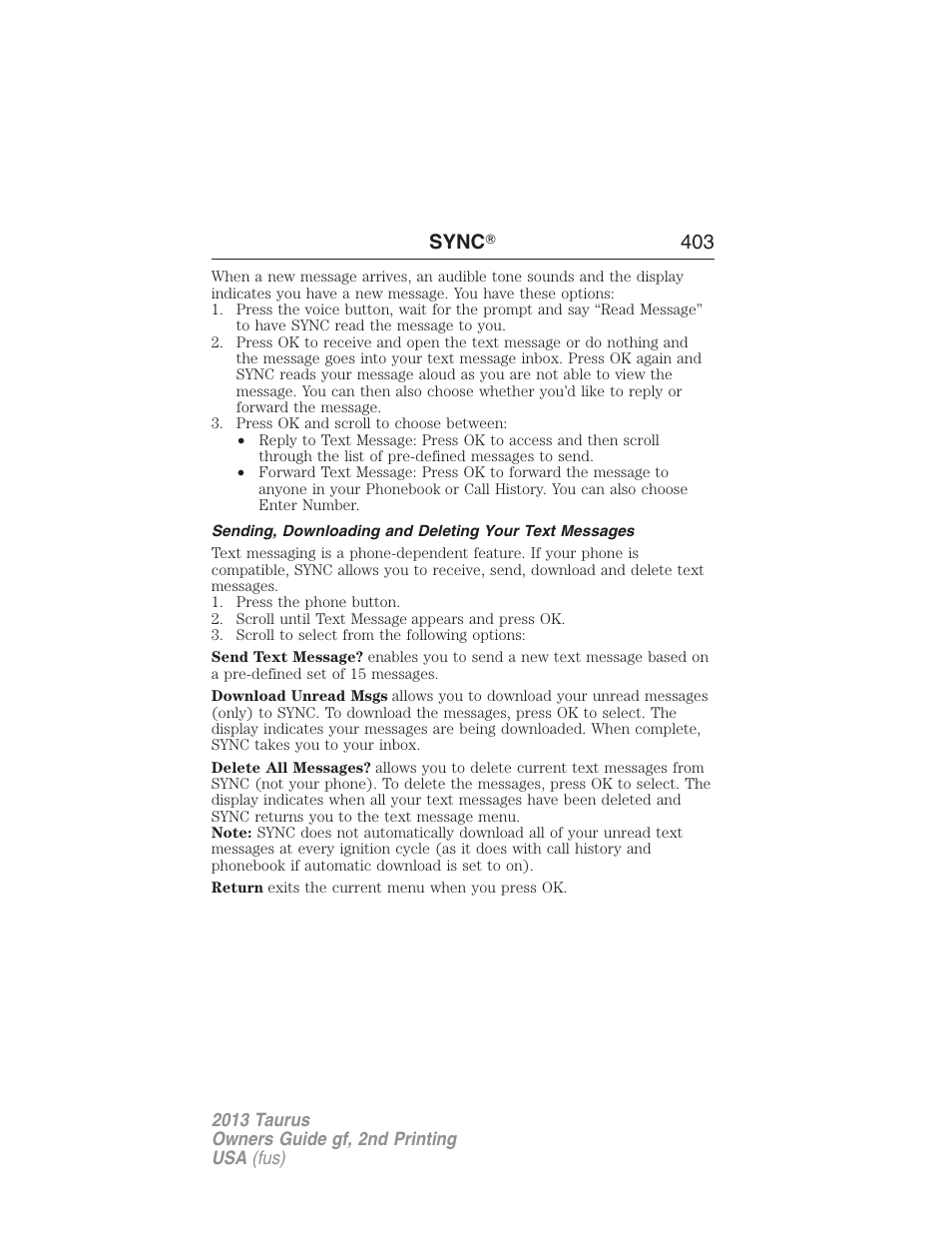 Sync 姞 403 | FORD 2013 Taurus v.2 User Manual | Page 403 / 541