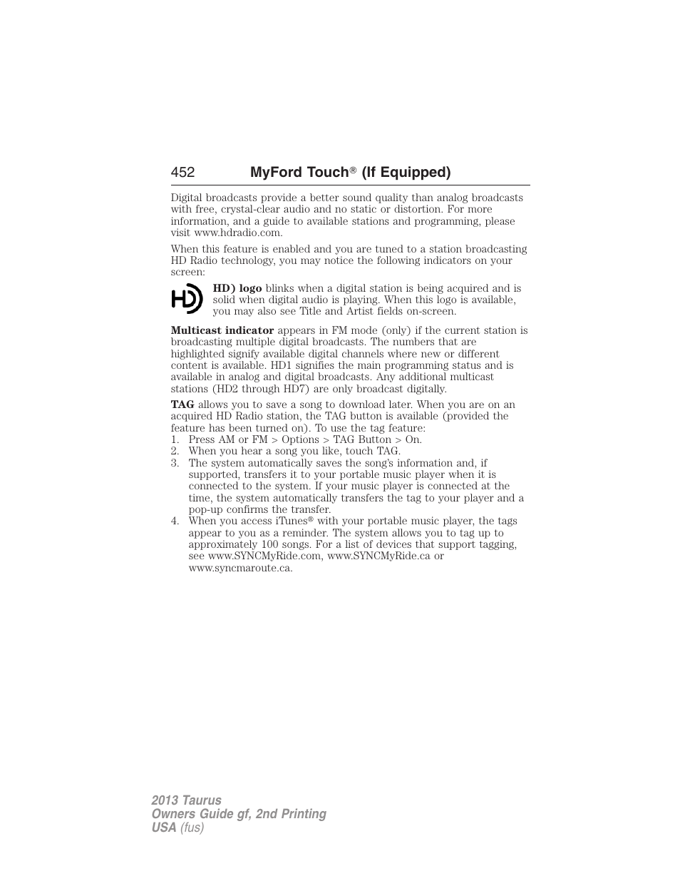 452 myford touch 姞 (if equipped) | FORD 2013 Taurus v.2 User Manual | Page 452 / 541