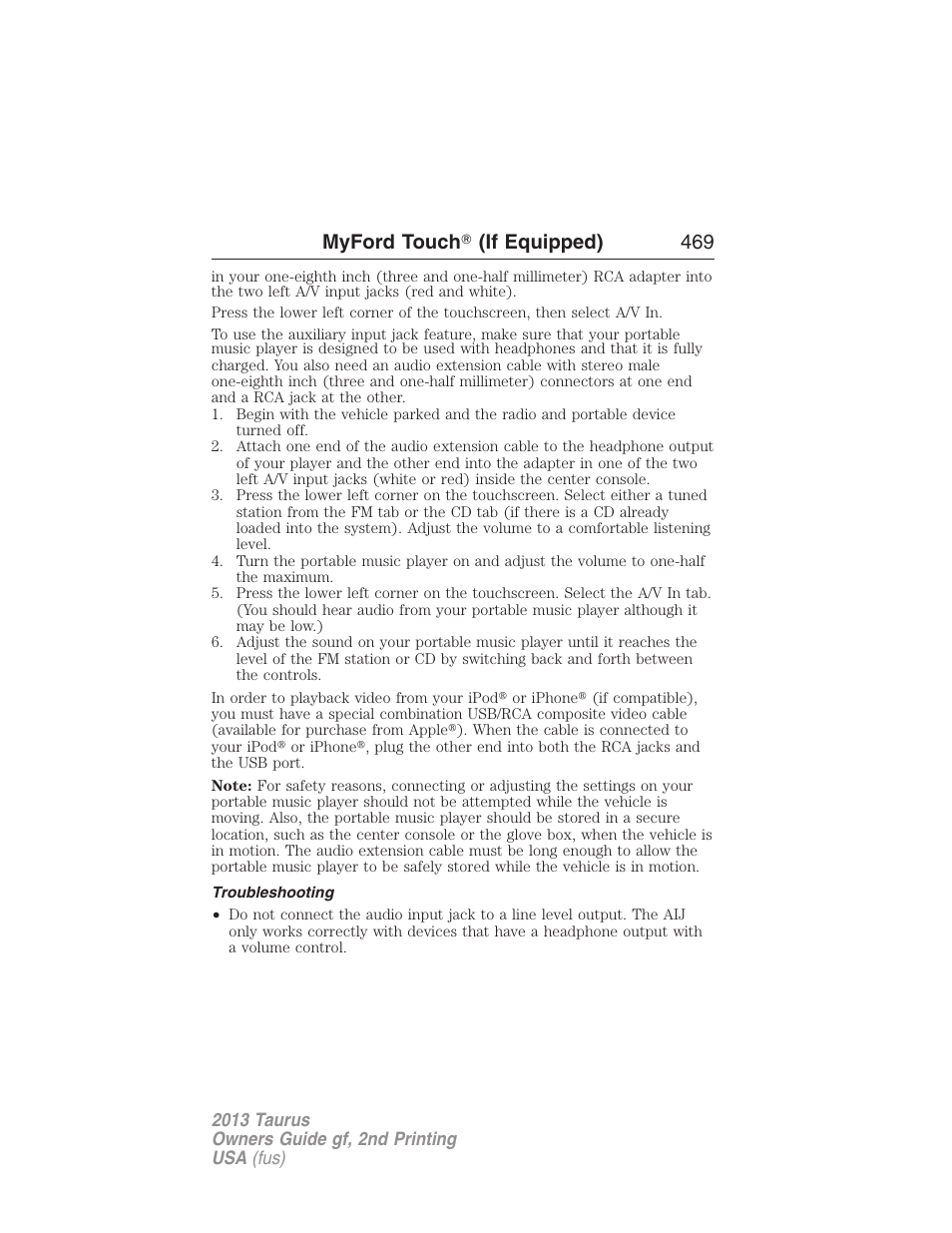 Troubleshooting, Myford touch 姞 (if equipped) 469 | FORD 2013 Taurus v.2 User Manual | Page 469 / 541