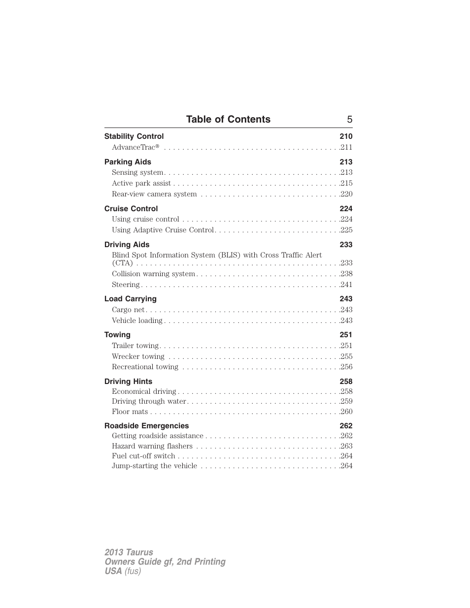 Table of contents 5 | FORD 2013 Taurus v.2 User Manual | Page 5 / 541