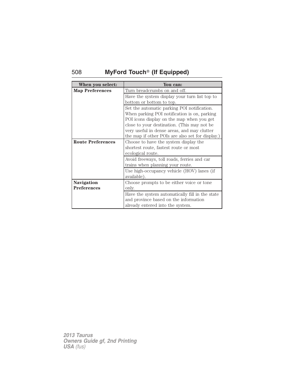 508 myford touch 姞 (if equipped) | FORD 2013 Taurus v.2 User Manual | Page 508 / 541