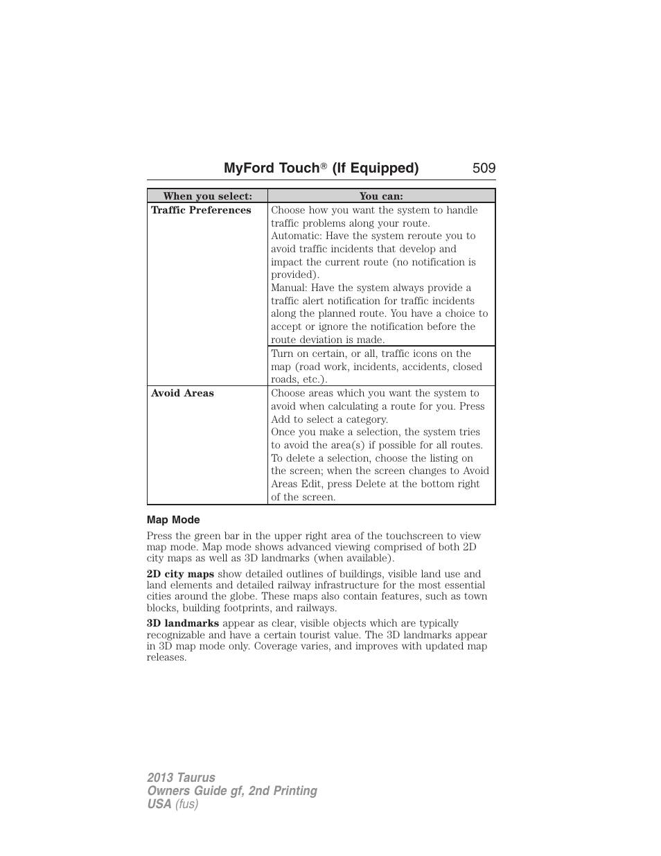 Map mode, Myford touch 姞 (if equipped) 509 | FORD 2013 Taurus v.2 User Manual | Page 509 / 541